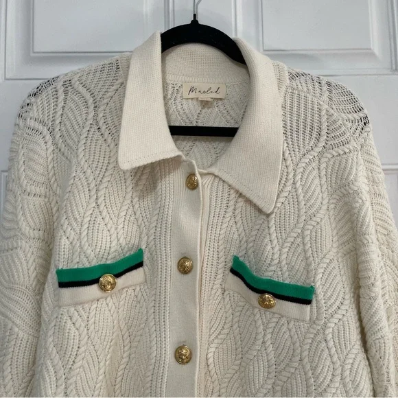 Marled Cream green Stripe Knitted Sweater Size XL